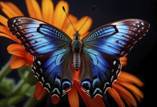 Detailed macro of a peacock butterfly (Aglais io), with a focus on the striking eyes, AI generated