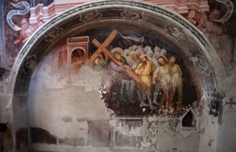 Interior, Carrying of the Cross, late Gothic frescoes by Master Wenzlaus in the Chapel of Our Lady