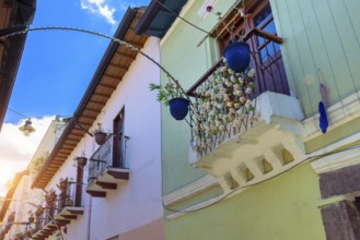 Old Town in Quito, Ecuador. Colonial colorful scenic historic city center streets