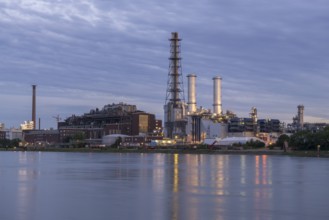 BASF, Lugwigshafen on the Rhine, industrial area, dusk, Mannheim, Baden-Württemberg, Germany,