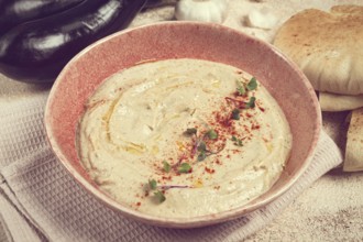 Hummus, chickpeas appetizer, traditional Lebanese cuisine, homemade, no people