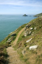 Coastal footpath south east Island of Herm, Channel Islands, Great Britain looking south to small