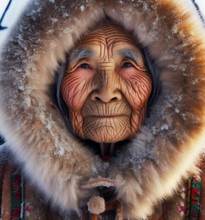 Portrait of an old woman of the Eskimo, the indigenous Inuit, AI generated, AI generated