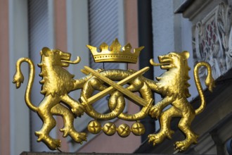 Golden guild sign of the bakers, Bamberg, Lower Franconia, Bavaria, Germany, Europe