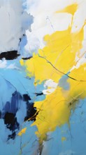 AI generated abstract art showcasing a dynamic splash of blue and yellow colors in portrait format