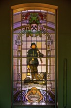 Stained glass window in the pay hall of Heinrich Robert colliery, Ost colliery, Hamm, Ruhr area,