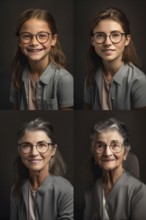 Age progression of a pretty young girl through her older years of life, generative AI, AI generated