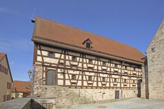 Historic box, town hall, half-timbered house, Feuchtwangen, Middle Franconia, Franconia, Bavaria,