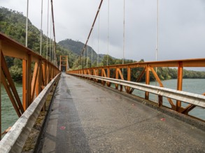 Suspension bridge Puente Exequiel Gonzalez over river Rio Palena, Carretera Austral, Patagonia,