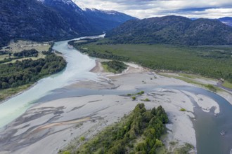 Confluence of river Rio Baker and Rio Nadis south of Cochrane, Patagonia, Chile, South America