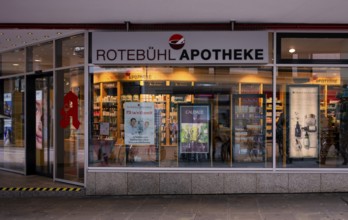 Exterior shot, Rotebühl pharmacy, logo, city centre, city centre, Stuttgart, Baden-Württemberg,