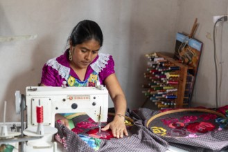 San Miguel del Valle, Oaxaca, Mexico, Epifania Hernandez Garcia makes elaborate aprons, worn by