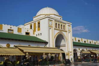 Market Hall, Nea Agora, Large building with dome and market square, Greek architecture with yellow