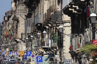 Via Vittorio Emanuele II in the baroque historic centre of Catania, Sicily, Italy, Europe