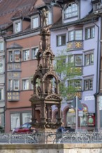 Renaissance-style fountain pyramid, market fountain from 1519, Hauptstr., Rottweil,