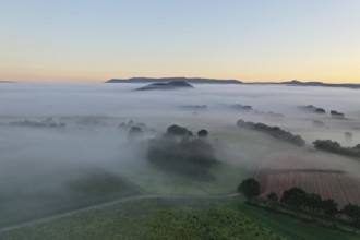 Morning fog over the Werra valley, from the Schlierbachsattel, Oberdünzenbach near Eschwege,