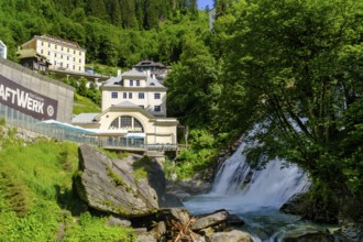 Café power plant, waterfall in Bad Gastein, Gastein Valley, Salzburger Land, Austria, Europe