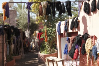 In the dyers' souk in Marrakech, Morocco, Africa