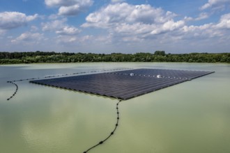 Germany's largest floating solar power plant on the Silbersee III, a quarry pond no longer used for