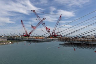 Detroit, Michigan USA -15 June 2024, The last deck section has been put in place on the Gordie Howe