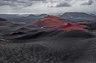 Volcanic landscape of the Fire Mountains, Montañas del Fuego, Timanfaya National Park, Lanzarote,