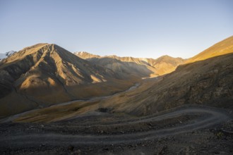 Arabel Pass, mountain valley in the morning, barren landscape, Burkhan Valley, Tien Shan, Issyk Kul