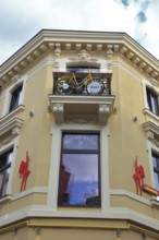 Bucharest, city centre, building, balcony with bicycle, Romania, Europe