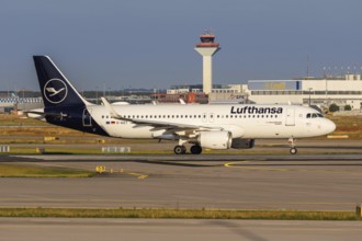 A Lufthansa Airbus A320 aircraft with the registration D-AIZT at the airport in Frankfurt, Germany,