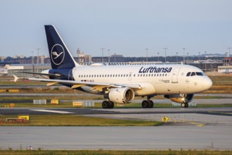 A Lufthansa Airbus A319 aircraft with the registration D-AILE at the airport in Frankfurt, Germany,