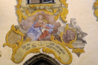 Fresco on the trading house, town hall, Schwaz, Inntal, Tyrol, Austria, Europe