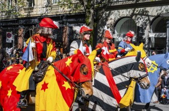 Riders of the Wiedikon guild, parade of historically costumed guild members, Sechseläuten or