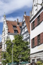 Historic townhouses in detail, harbour alley and old town of Ulm, Baden-Württemberg, Germany,