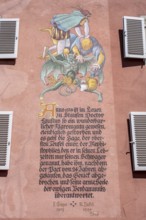 Facade painting with old German characters, Tavern zum Löwen, Fauststube, facade, the famous Dr