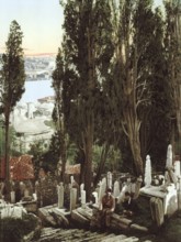 A part of the cemetery of Eyoub, Uyüp, Constantinople, Istanbul, Turkey, View from 1885,