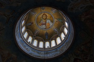 Dome, neo-Byzantine church of Agios Andreas, ceiling painting, interior, view from below, Patras,