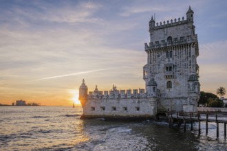 Belem Tower or Tower of St Vincent, famous tourist landmark of Lisboa and tourism attraction, on