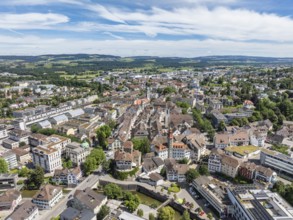 Aerial view, townscape, city centre, old town of Frauenfeld, with the Frauenfeld castle and the