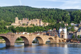 Castle, Neckar River and Old Bridge in Heidelberg, Germany, Europe