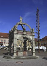 Renaissance market fountain in Hammelburg, Lower Franconia, Bavaria, Germany, Europe