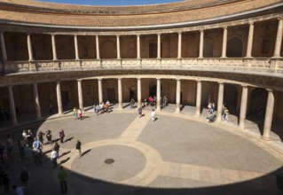 Courtyard inside the Palacio de Carlos V, Palace of Charles V, Alhambra complex, Granada, Spain,