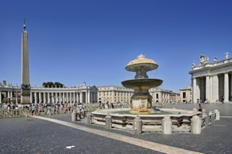 Obelisk and fountain in St Peter's Square, Vatican, Rome, Lazio, Italy, Europe