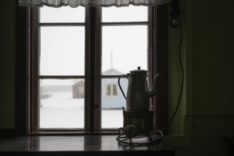 View from historic house of former miners, mining settlement, Ny-Ålesund, Spitsbergen Island,