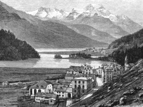 Campfer with view of Crest'alta and Piz della Margna, Switzerland, in 1890, Historical, digital