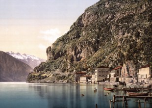 The Ponale Street, Riva, Lake Garda, Italy, Historical, digitally restored reproduction from a 19th