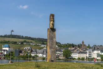 Sculpture at the Janus roundabout in Traben-Trarbach, Rhineland-Palatinate, Germany, Europe