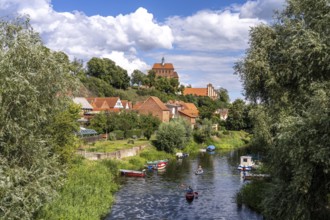 City moat and the Havelberg Cathedral of St Mary, Havelberg, Saxony-Anhalt, Germany, Europe