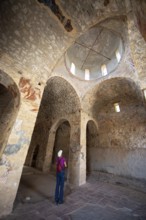 Frescoes in the church of St Nicholas, Byzantine ruined city of Mystras or Mistra on the Taygetos