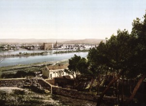 General view of Beaucaire Castle, Tarascon, Pyrenees, France, ca 1890, Historical, digitally