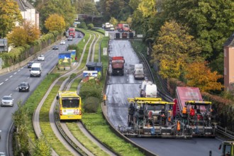 New whisper asphalt surface for the A40 motorway, in the city of Essen, direction Dortmund, 95, 000