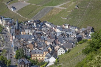 View of the Moselle valley and the village from Landshut Castle, Bernkastel-Kues, Moselle,